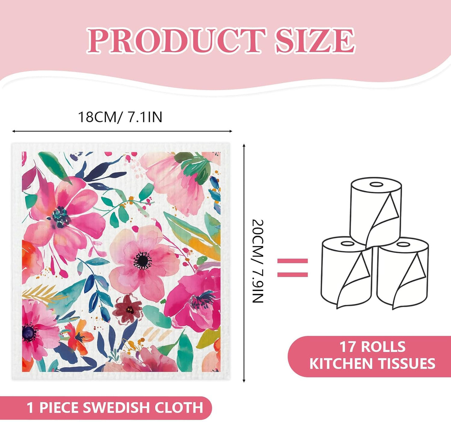 6 Pack, Mixed Flowers Swedish Kitchen Dishcloths Dish Towels Flowers Dish Towels for Kitchen, Swedish Dishcloth