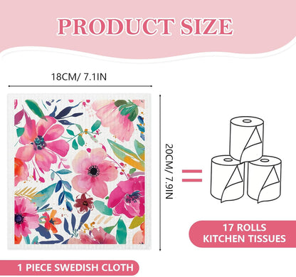 6 Pack, Mixed Flowers Swedish Kitchen Dishcloths Dish Towels Flowers Dish Towels for Kitchen, Swedish Dishcloth