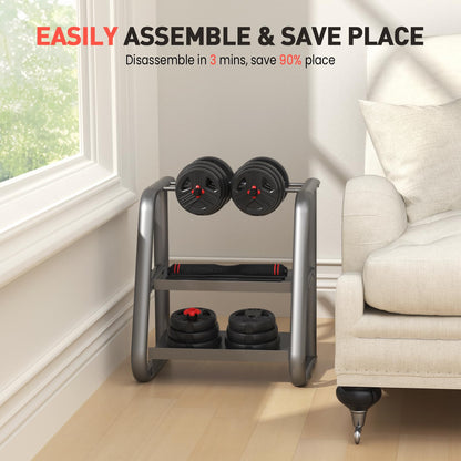 UKEEP Adjustable Dumbbells Sets, 20/30/40/55/60/70/80/90lbs Free Weights Dumbbells Set of Convertible 2 or 3 in 1 Dumbbells Set Used as Barbell, Kettlebells, A Pair of Lightweight for Home Gym