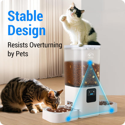 Frienhund Automatic Cat Feeder with Slow Feed for 2 Cats: 5G WiFi Automatic Dog Feeder with 7L Large Food Storage, Cat Food Dispenser with Alexa for Multiple Pets, Detachable for Easy Cleaning -29 Cup