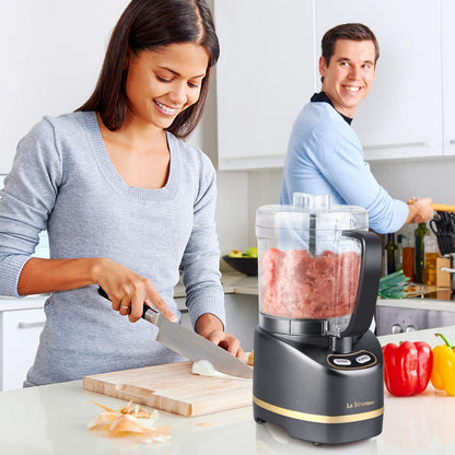 La Reveuse Electric Mini Food Processor with 200 Watts 2-Cup Prep Bowl for Mincing Chopping Grinding Blending Pureeing (Metallic Grey)