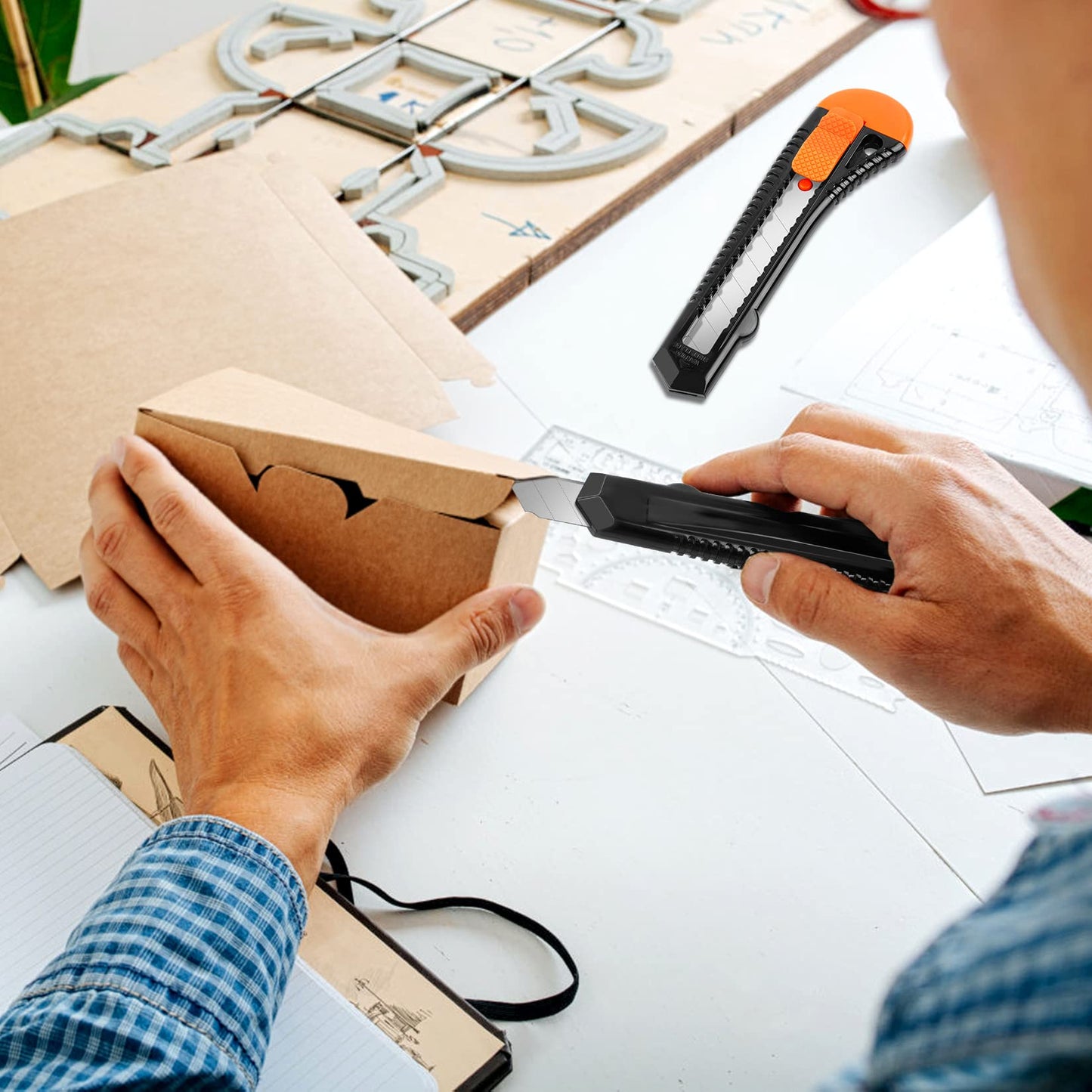 DIYSELF Box Cutter, 24 Pack Box Cutters Retractable Razor Blades Utility Knife Opener Safety Snap off Knives for Warehouse Pen Hobby Modeling Pencil Exacto Knife