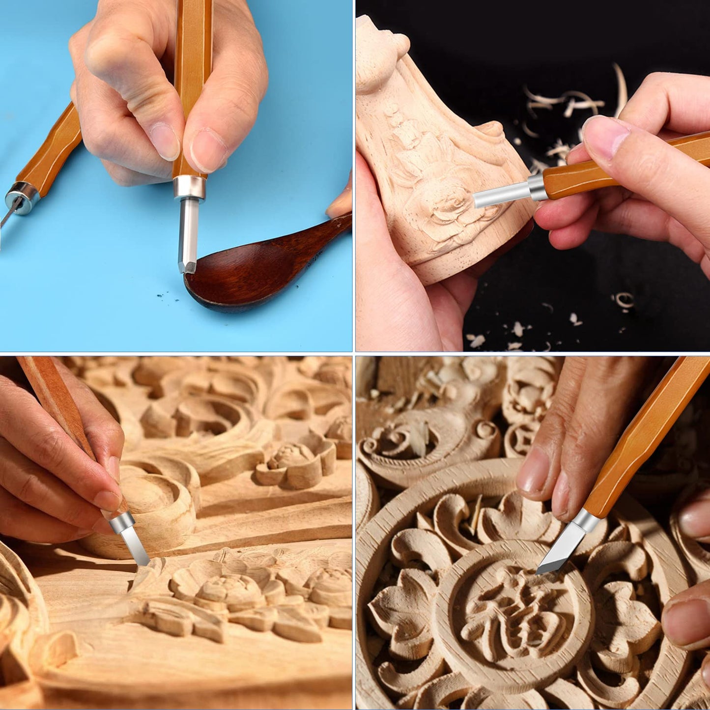 VIBRATITE Wood Carving Tools Kit, 19 PCS Wood Carving Knife Set with Spoon Blanks, Whittling Knife, Wood Whittling Kit for Beginners, Kids, Adults Woodworking DIY