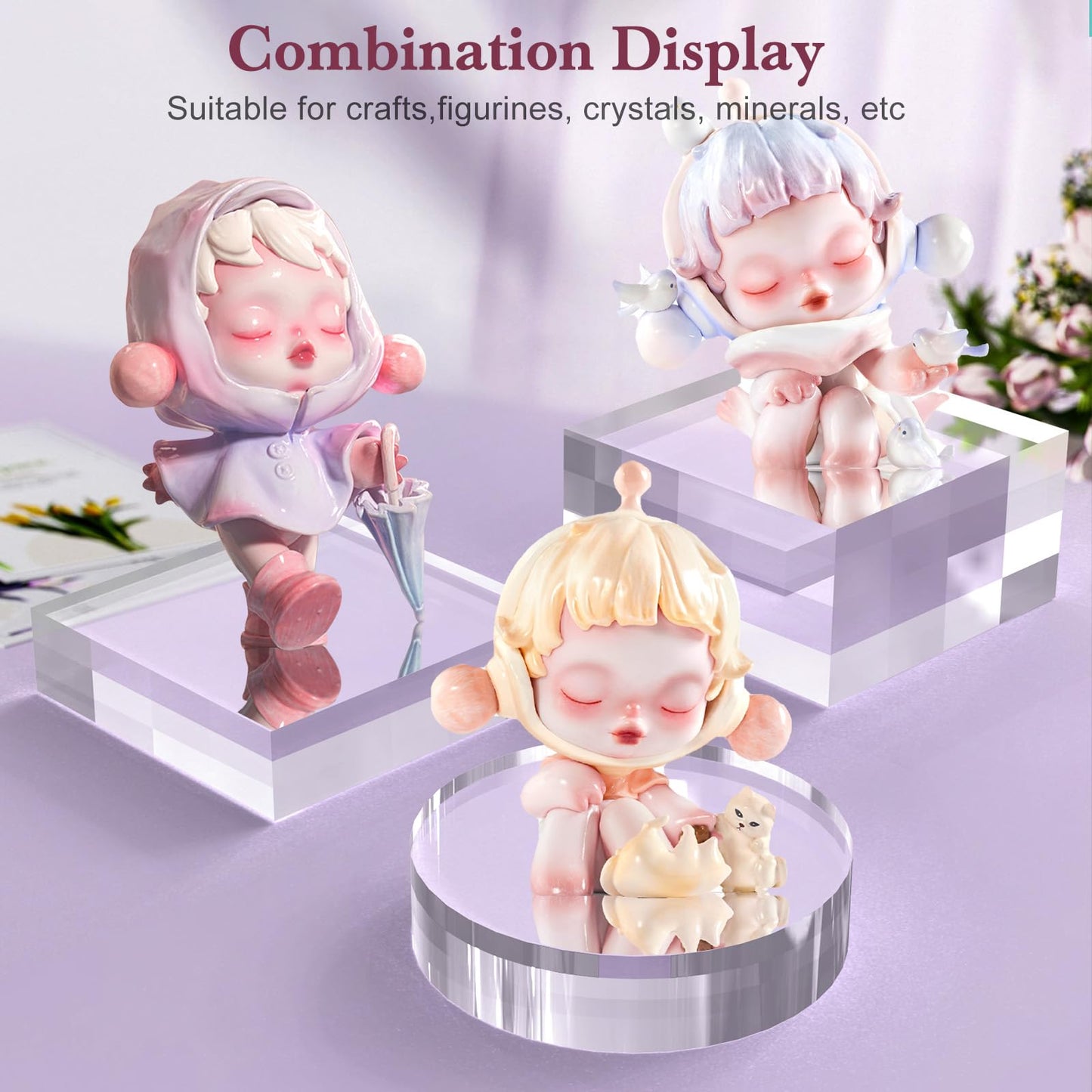 SAMYUCHO Acrylic Base Stand 2 Pieces Acrylic Blocks for Display 4 X 4 X 1 Inch Clear Polished Block Square Cube Riser Display Pedestal Stands for Jewelry Perfume Ring Collection Props Cake