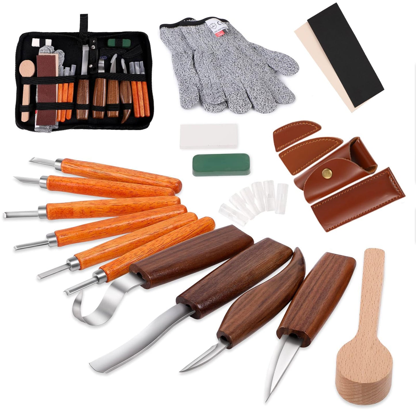 Sttargxing Wood Carving Tools Set,Detail and Hook Carving Knife Kit for Beginners,Trimming Knife for Spoon Bowl Cup Woodwork,Square handle design and 6pcs SK2 Carbon Steel Wood Carving Knives（10pcs）
