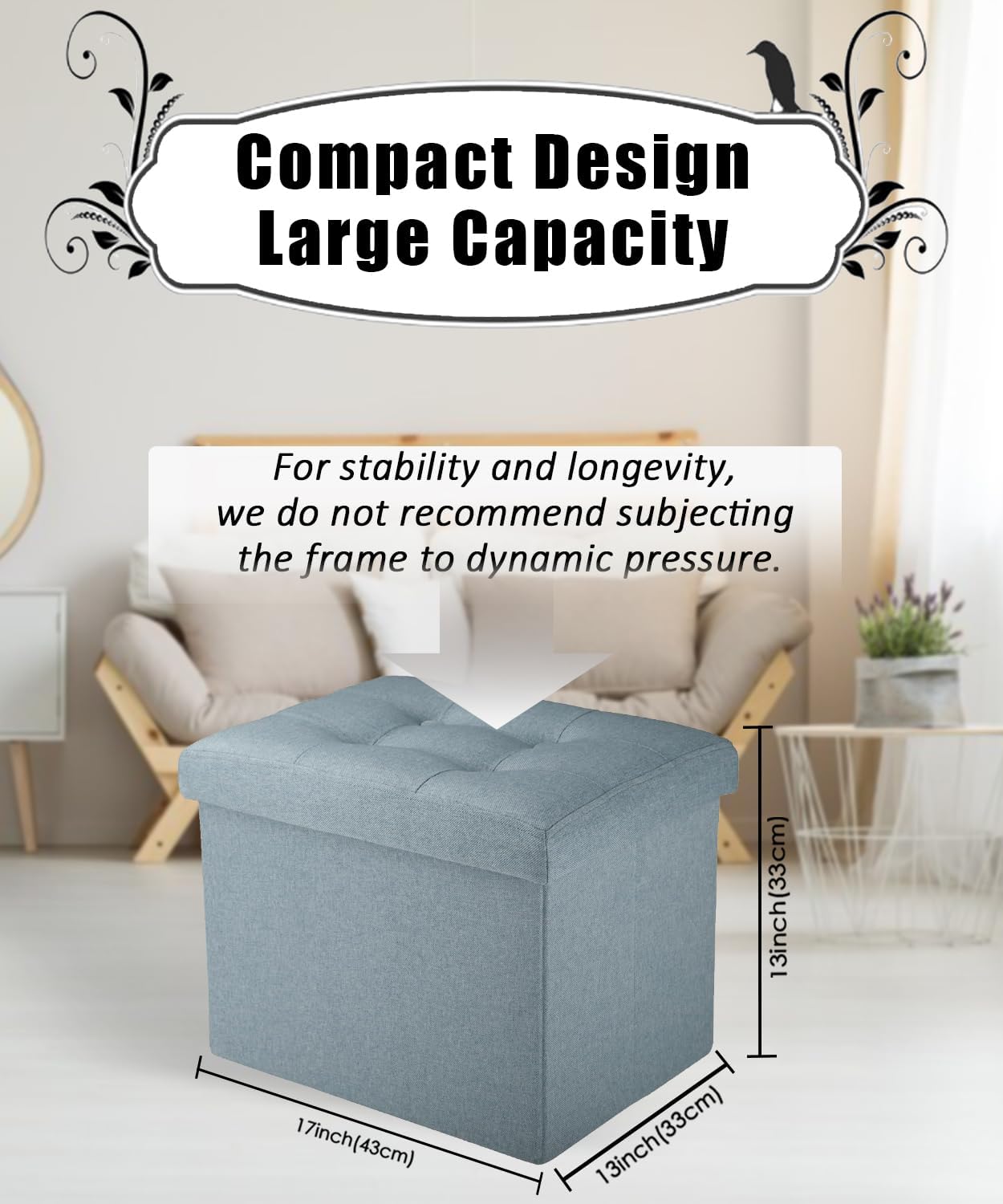 17 13 13 Ottoman Storage Ottoman Foot Rest Stool Foldable Bench with Storage Student Dormitory Bedroom and Entryway X X