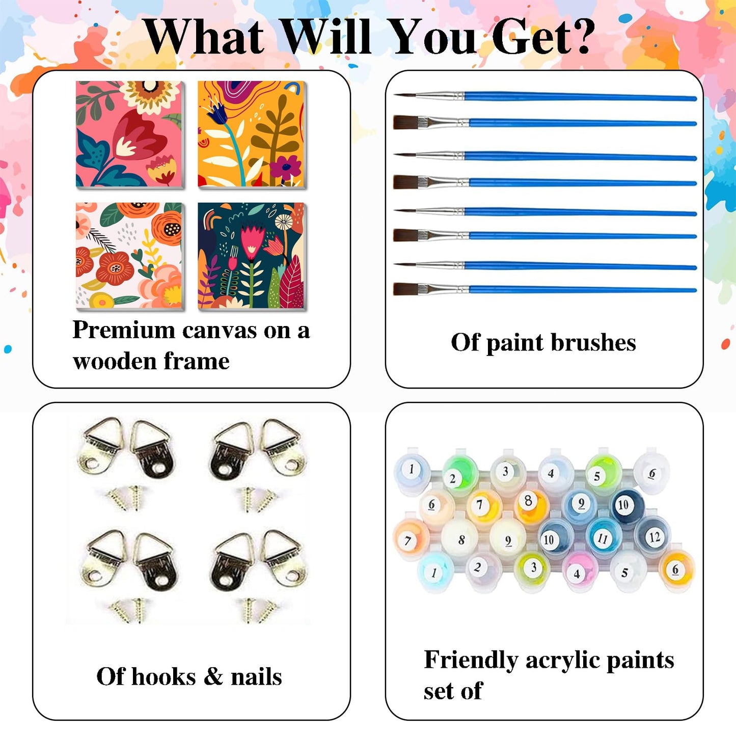 eimivrc 4 Pack Paint by Numbers Kit for Adults Framed,Flowers Paint by Numbers for Adults Beginner,DIY Acrylic Oil Painting for Home Wall Decor(8x8inch)