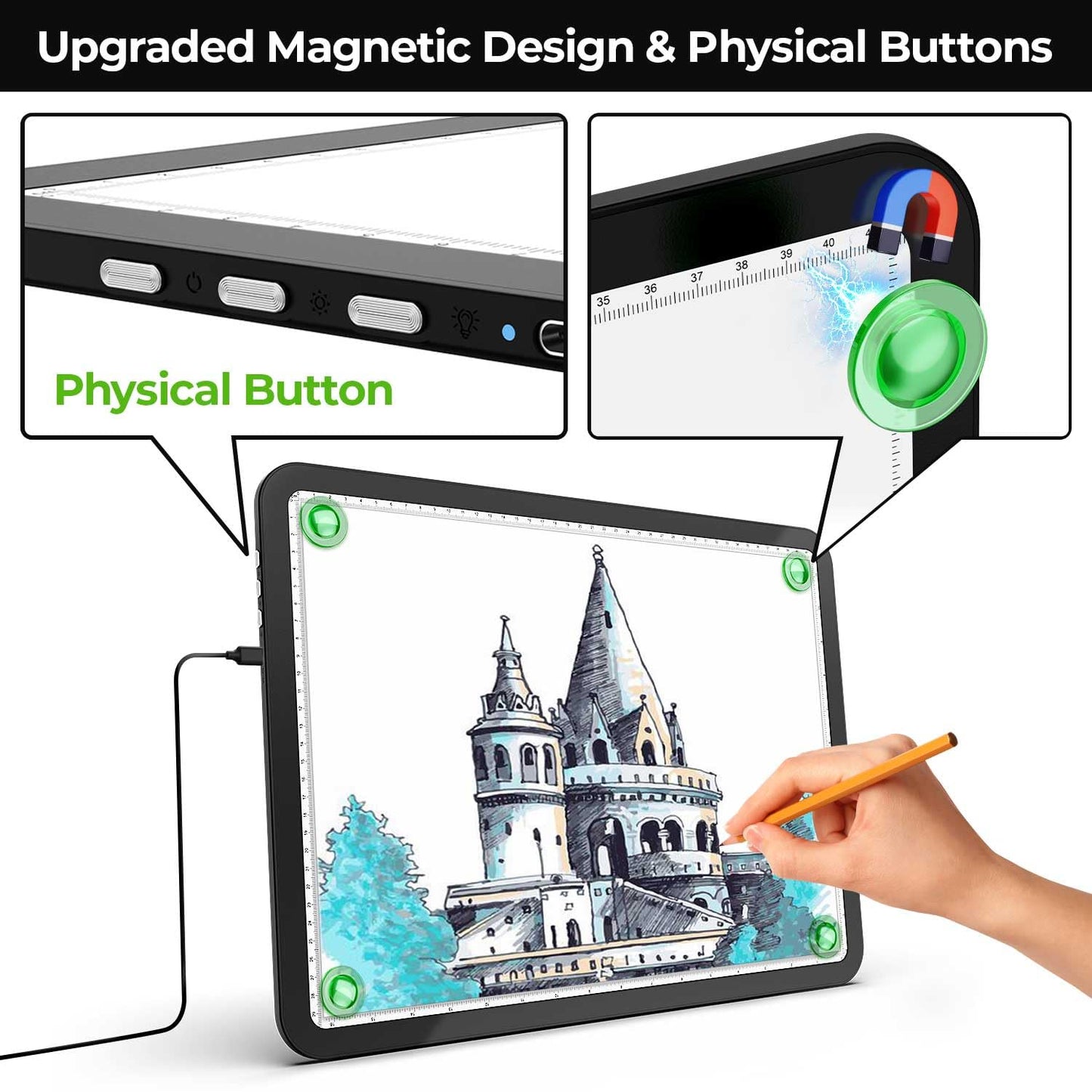Zocelight A4 Diamond Art Light Board,11000 Lux Super Bright Light Box for Tracing,Side Button Design,3 Color Light pad,Magnetic Ultra Light Table for Diamond Painting,Sketching, Weeding Vinyl(Black)