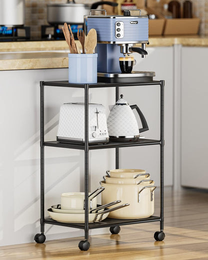 OVICAR 3-Tier Wire Storage Shelves, Adjustable Shelving Units with Wheels for Kitchen Pantry, Bathroom, Garage