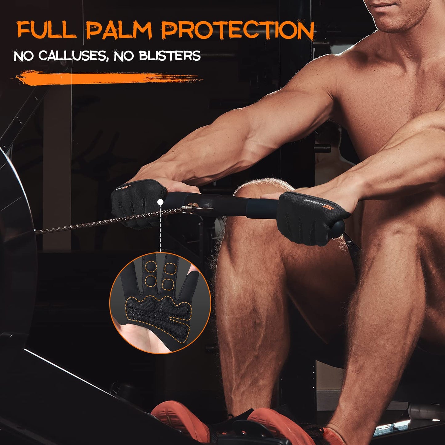 SueStar Partial Weight Lifting Gloves, 3/4 Finger Workout Gloves for Men Women, Full Palm Protection & Silicone Grip Gym for Weightlifting Exercise Fitness Smartwatch Friendly