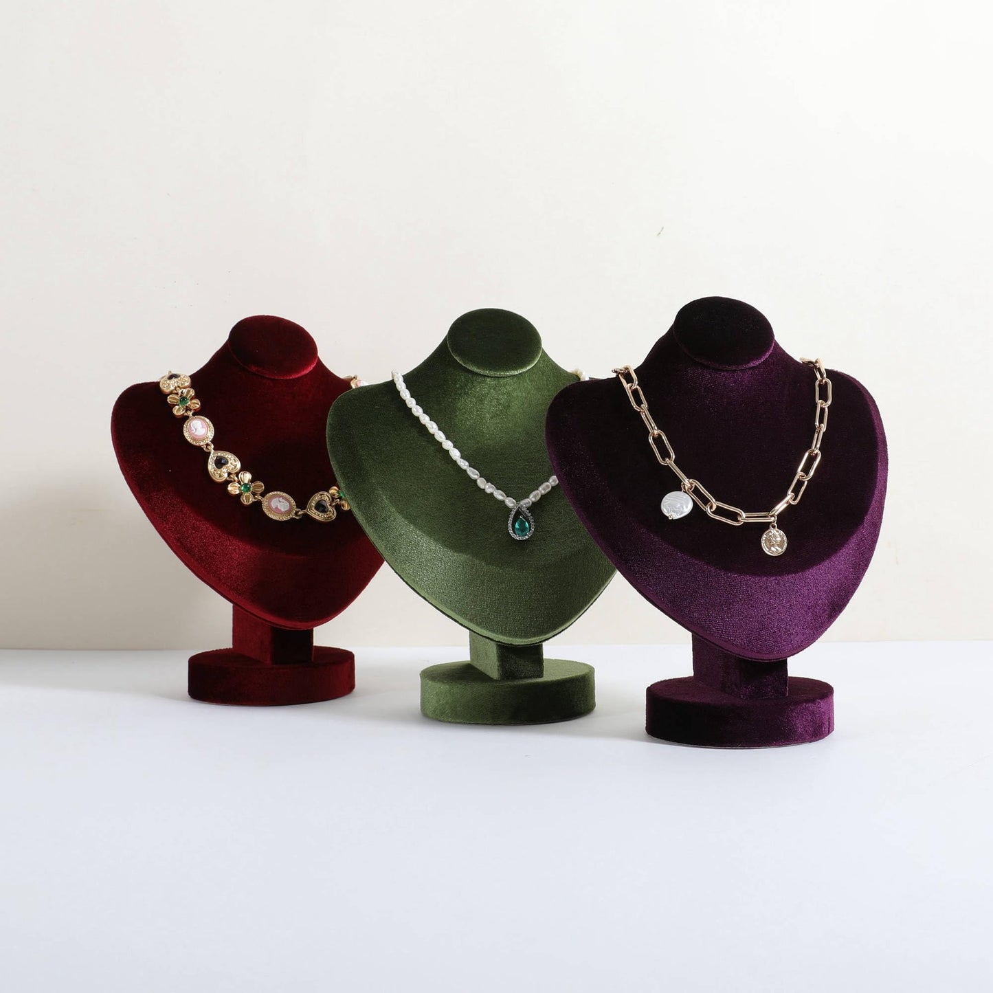 CHISTOR Velvet Necklace display stand for Selling, Jewelry Bust Mannequin for Show, Small Necklace Holder Stand【Green】