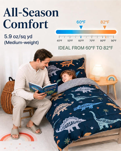 TinyPalsa Dinosaur Toddler Bedding Set, 4-Piece Comforter Set for Girls and Boys, Breathable Crib Bedding Includes Ultra-Soft Plush Minky Comforter, Flat and Fitted Sheets, and Reversible Pillowcase