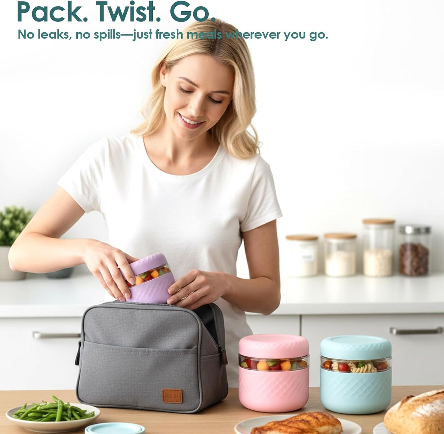 24 oz Glass Lunch Bowl Container with Lid | Leak & Spill Proof, BPA-Free, Microwave & Dishwasher Safe, Airtight Meal