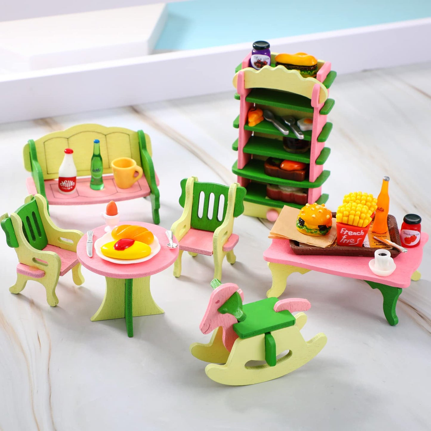 38 Pcs Miniature Food Toy Miniature Doll House Accessories Miniatures Play Sets Small Doll Food Dollhouse Foods, Hamburger Fries Soda Milk Juice Fast Foods Set for Pretend Kitchen(Fresh Style)