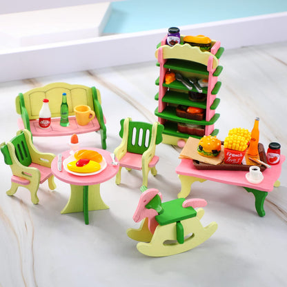 38 Pcs Miniature Food Toy Miniature Doll House Accessories Miniatures Play Sets Small Doll Food Dollhouse Foods, Hamburger Fries Soda Milk Juice Fast Foods Set for Pretend Kitchen(Fresh Style)