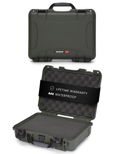 NANUK 910 Hard Case with Customizable Cubed Foam, IP67 Waterproof, Dustproof and Impact Resistant, 14.3” x 11.1” x 4.7”, Rugged Construction for Ultimate Protection, Made in Canada - Olive