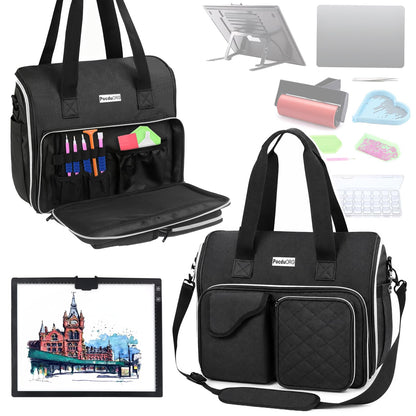 POCDUORG Portable A4 Light Pad Storage Bag for Diamond Painting Accessories, Tote Organizer Case with Multiple Pockets - Compatible with A4 Light Board, Art Supplies & Travel Carrying (Black S)