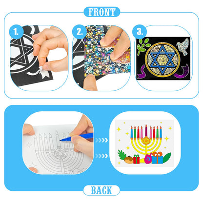 Cinrobiye 24 Set Hanukkah Foil Art Craft DIY Chanukah Painting Kit Art Paper Coloring Activity for Home School Classroom Art Project Party Favors Happy Hanukkah Birthday Goodie Bags Gifts Prizes