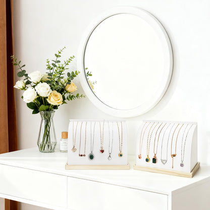 Acshio 2 Pack Cambered Necklace Display Stand, Soft Leather Necklace Bracelet Organizer Rack for Selling, White Tabletop Jewelry Display Storage Holder for Necklaces, Pendant, Mother's Day