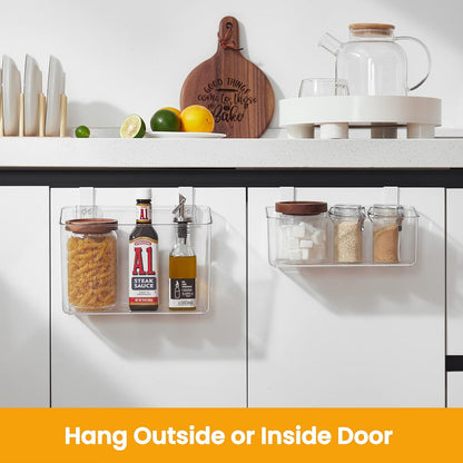 vacane Plastic Over Cabinet Door Organizer with Removable Hooks, Clear Hanging Baskets for Kitchen, Pantry, Bathroom