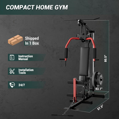 5-in-1 Multifunctional Home Gym Equipment: Full Body Workout Machine with LAT Pulldown, Chest Press, Leg Extension & Seated Row | 300 LB Capacity | Fits 1 in & 2 in Weight Plates (Not Included)