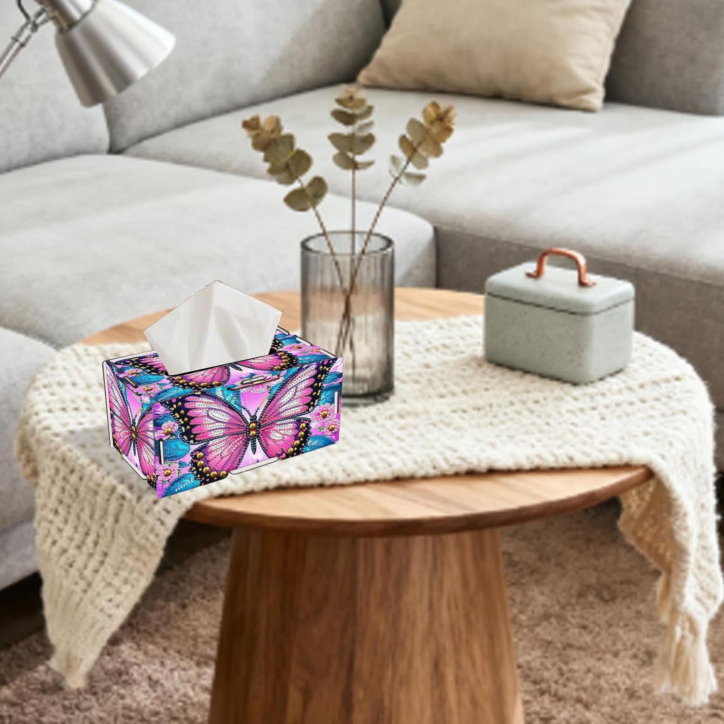 LSQFS DIY Diamond Art Tissue Box, Wooden Rhinestone Craft Kit, Sparkling Handmade Tissue Holder for Home Office Vanity Decor, Diamond Art Kits for Adults, Ideal Gift for Craft Lovers
