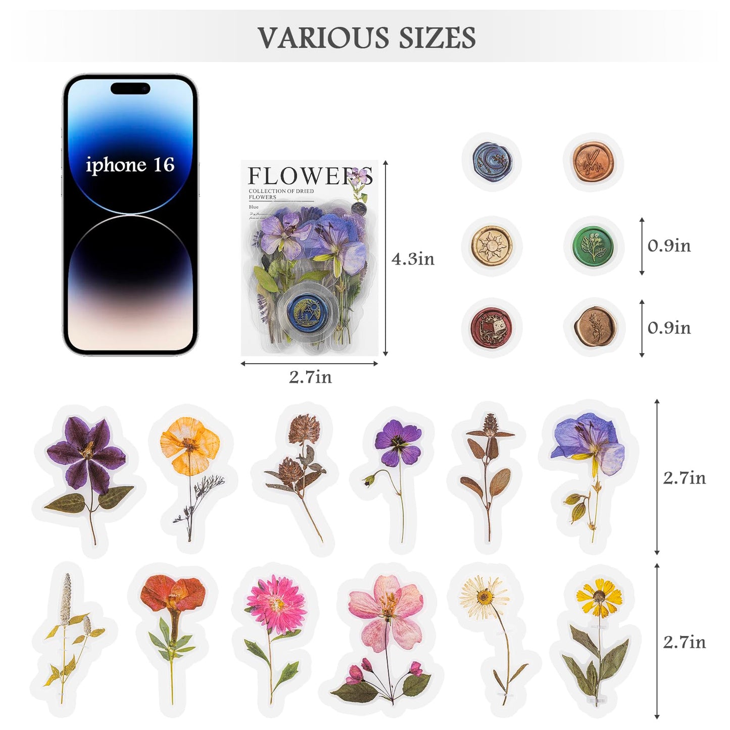 RISYPISY 320PCS Pre-Cut Floral Stickers Set Small Flower Decal Journal Stickers PET Flower Sticker for Adult Card Making Letters DIY, Double Blade Line-Easy to Peel