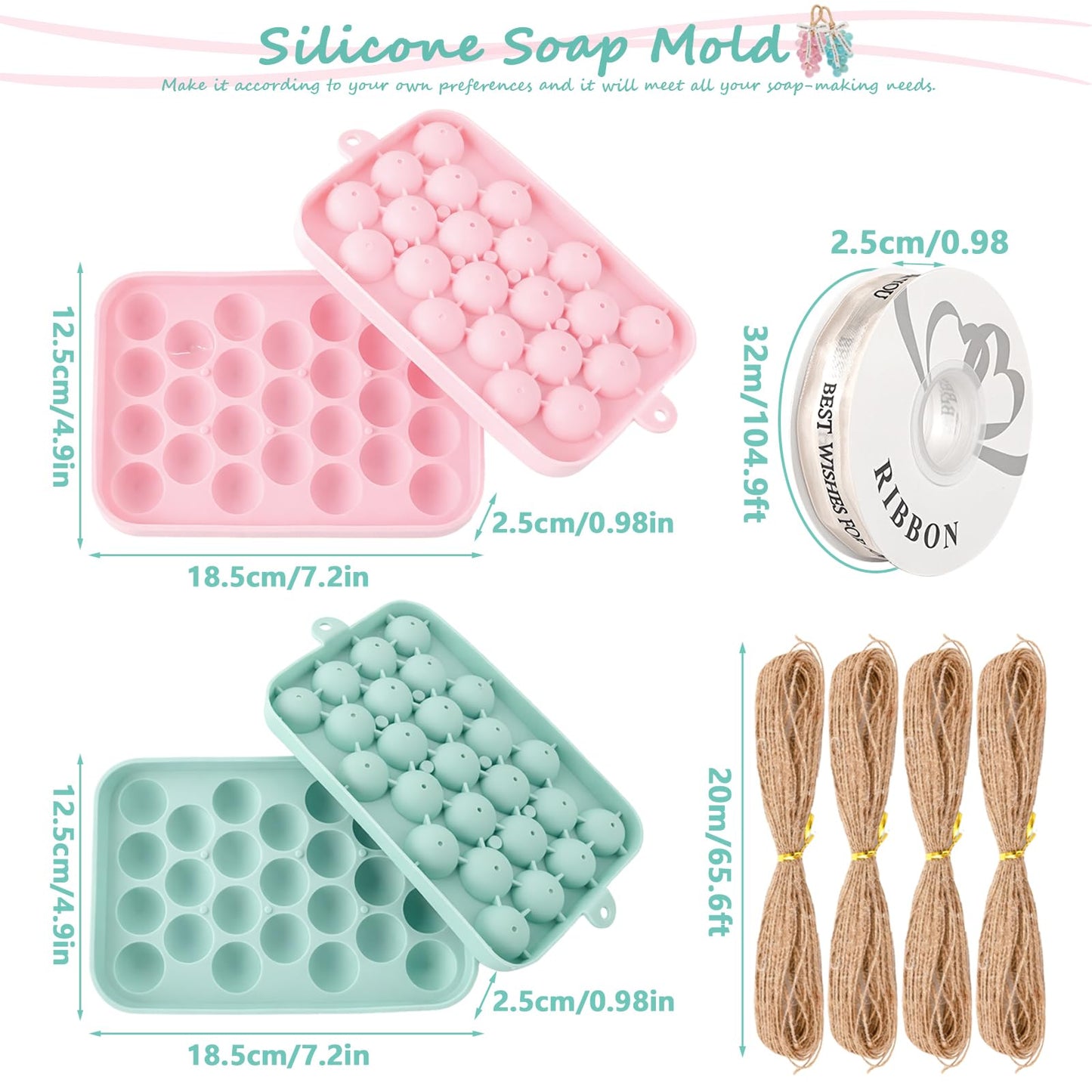 2 Pack Silicone DIY Soap Making Kit,Grape Soaps Silicone Molds with Jute Rope,Ribbon, Exquisite 25 Cavities Silicone Molds for DIY Homemade Craft(Without Soaps)
