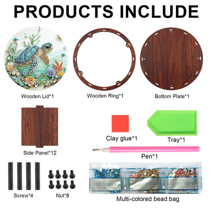 JZHYOAN Sea Turtle Diamond Art Snack Box with Lid for Home DIY Animal Diamond Painting Wooden Container Holder Gem Art Holder Box for Family Table Movie Snack Tray Organizer Storage Decor Craft