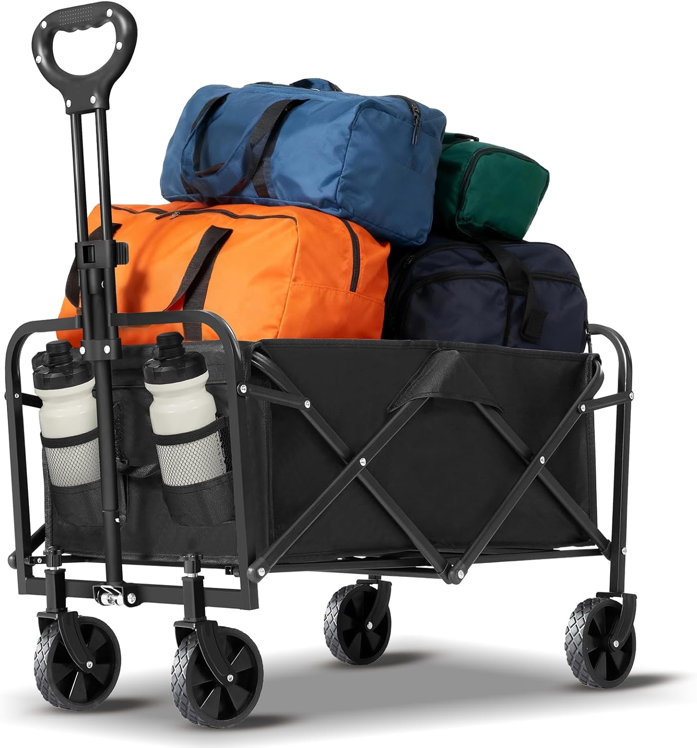 220 LBS Collapsible Folding Wagon Cart with Wheels, Capacity, Lightweight Portable Utility Cart with Flexible Handle