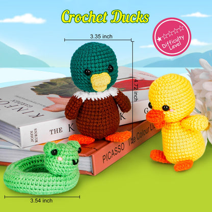 ekaus Crochet Kit for Beginners, Crochet Kit with Step-by-Step Video Tutorials, Crochet DIY Knitting Supplies for Adults, Crochet Ducks(45%+ Yarn)