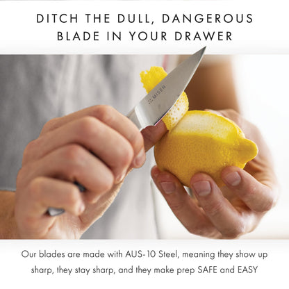 Misen 3.5" Paring Knife – Precision High-Carbon Stainless Steel Blade – Ergonomic Handle for Peeling, Trimming, and Slicing – Lightweight, Versatile Kitchen Tool for All Culinary Tasks - White