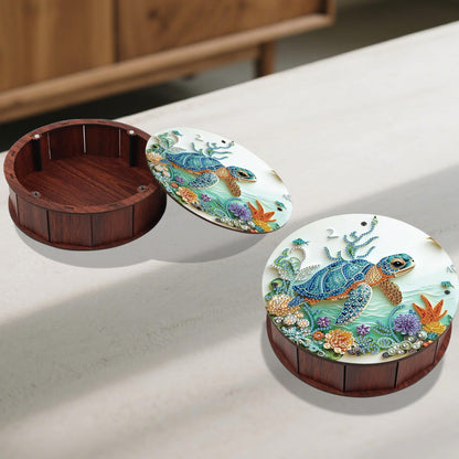 JZHYOAN Sea Turtle Diamond Art Snack Box with Lid for Home DIY Animal Diamond Painting Wooden Container Holder Gem Art Holder Box for Family Table Movie Snack Tray Organizer Storage Decor Craft