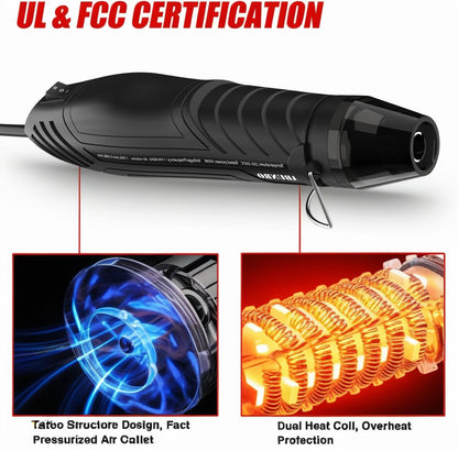 Heat Gun, Uptdae Version 110V 300W Mini Handheld Hot Air Gun with 6.6ft Cable, Portable Heat Gun For Crafting, Embossing, Shrink Wrapping PVC, Drying Paint, Clay, Rubber Stamp