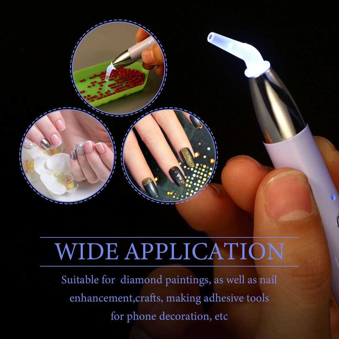 Zonon 2 Pieces LED Diamond Painting Pen 5d USB Rechargeable Lighting Point Drill Pen with 10 Head and 20 Glue Clay for DIY Handicraft(Green, Purple)