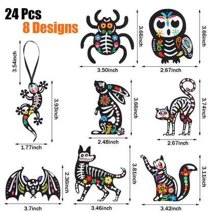 CCINEE 24Pcs Dia De Los Muertos Felt Ornaments, Mexcian Skeleton Halloween Ornaments for Day of The Dead Themed Party School Bags Indoor Outoor Tree Hanging Decorations (Pack of 2)