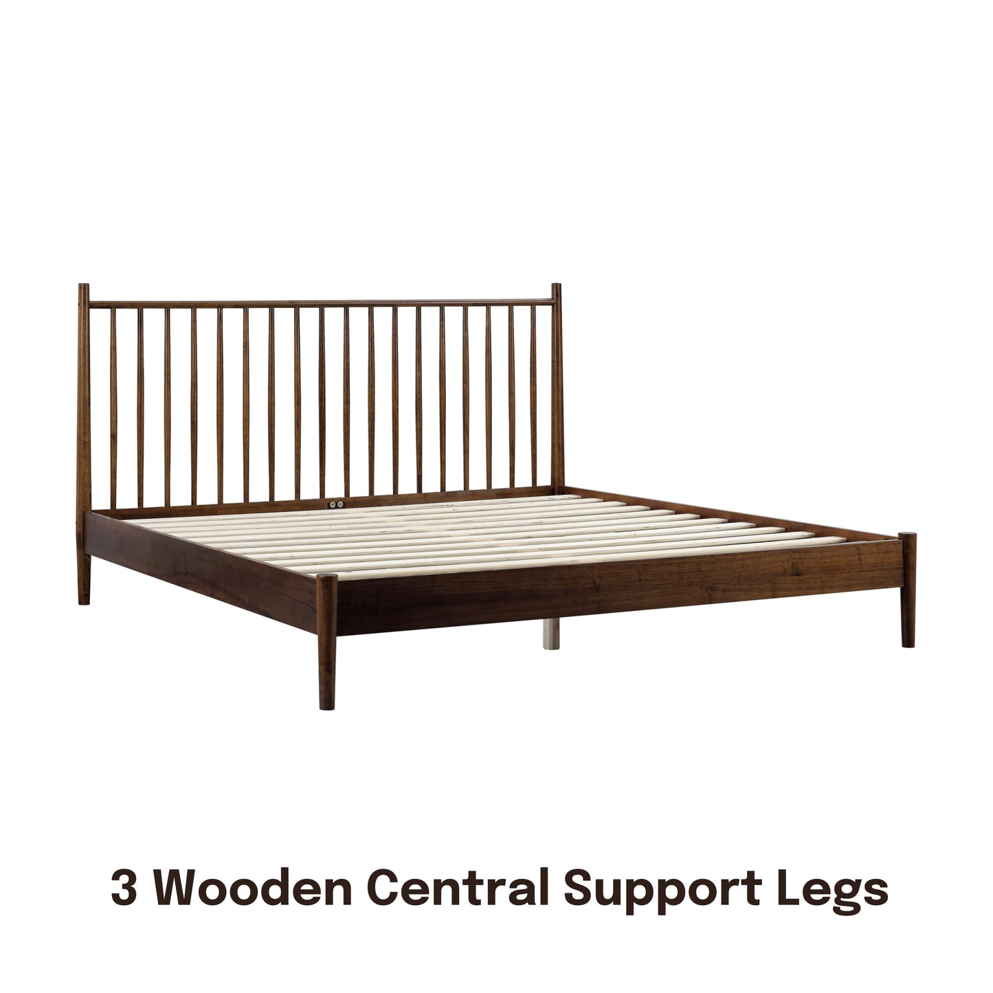 NTC Inno Wooden Bed Frame with Headboard, Solid Oak and Rubber Wood Foundation with Silent Slats and Wood Central Supports, 1000 Lb Capacity, Effortless Assembly, King - Dark Walnut