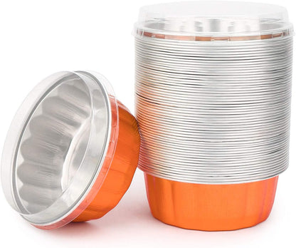 Beasea 50 Pack 8 oz Disposable Ramekins for Baking, Aluminum Foil Cups with Lids, Orange