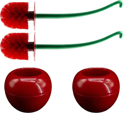 Cherry Toilet Brush Set, Cute Standing Toilet Bowl Brush and Holder, Long Handle, Pack of 2, Red