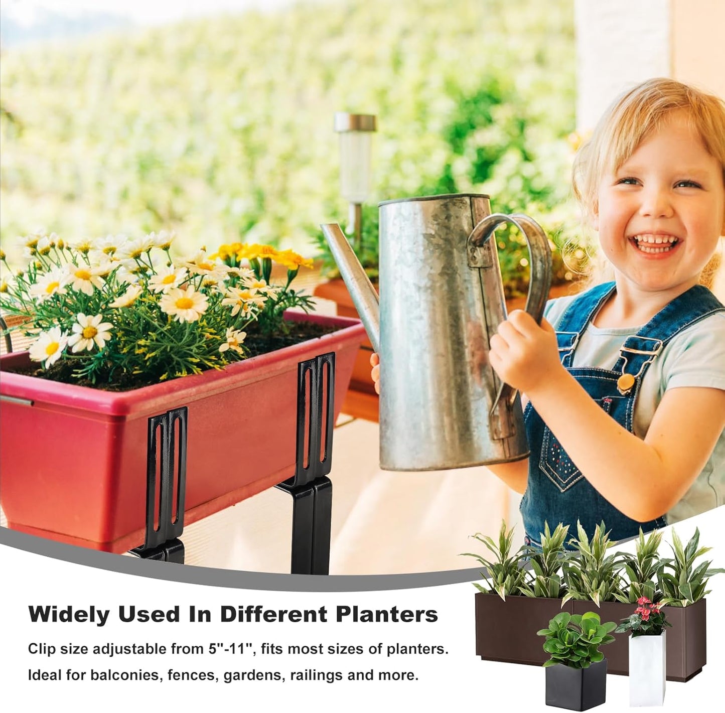 Deck Railing Planter Stand, Retractable Balcony Plant Holder for Window Box Planter, Handmade Steel Rectangular Flower