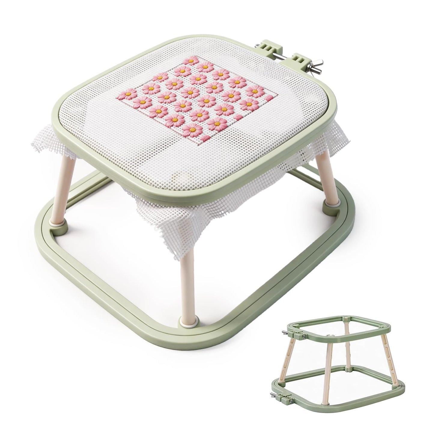 Multi-Functional Double Embroidery Stand, Portable Embroidery Stand for Cross Stitch, Needlework & Quilting, Suitable for Tabletop or Lap Use, Green