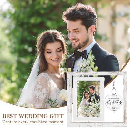 PIKPEOD Wedding Gifts for Couples 2026, Engagement Gifts for Couples, Personalized Mr and Mrs Wedding Gift for Newlyweds, Bridal Shower Gift for Bride to Be, Rotating Floating Wedding Picture Frame 4x6