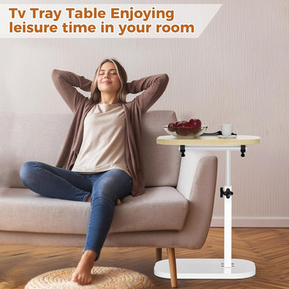 EGCUQ 360 C Shaped TV Tray Adjustable Height, Snack Couch Table - Swivel TV Table for Eating and Laptops