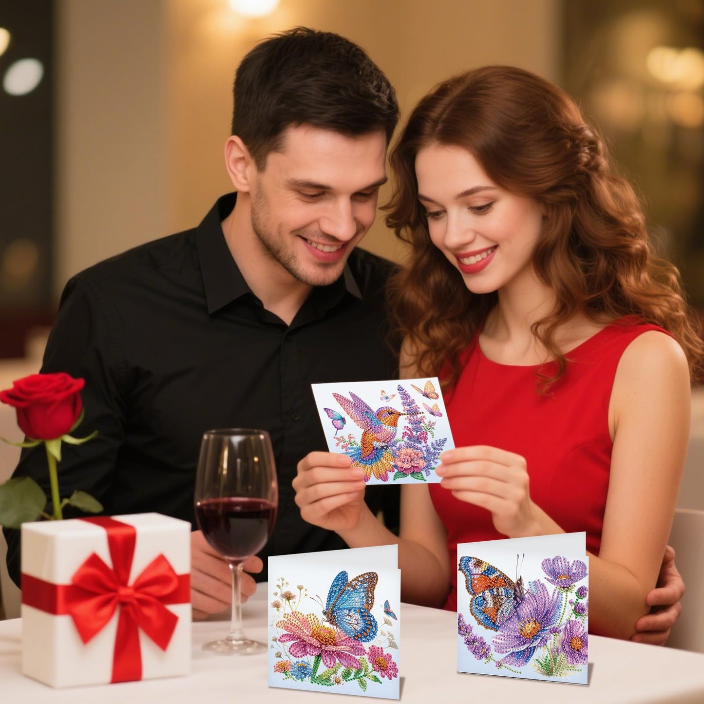 JZHYOAN 6Pcs DIY Animal Diamond Painting Cards Birthday Greeting Cards for Holidays Celebrations Diamond Art Card with Envelopes Crystal Arts Craft Gem Art Painting Mosaic Kit Butterfly Dragonfly Bird