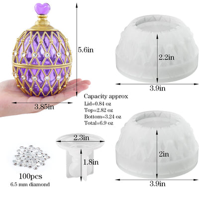 Actvty Jar Resin Mold, Jar Silicone Molds with Lid, Large Resin Jar Mold with 100 Pieces Rhinestones for DIY Trinket Storage, Jewelry Container, Candle Jars, Craft Gifts
