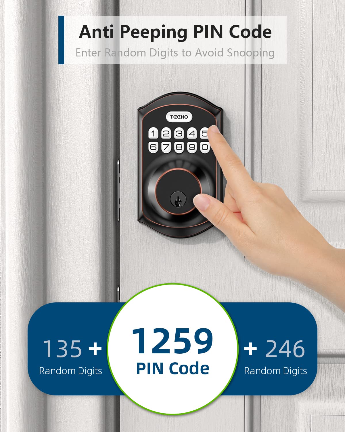 TEEHO TE001 Keyless Entry Door Lock with Keypad - Smart Deadbolt Lock for Front Door with 2 Keys - Auto Lock - Easy Installation - Satin Nickel