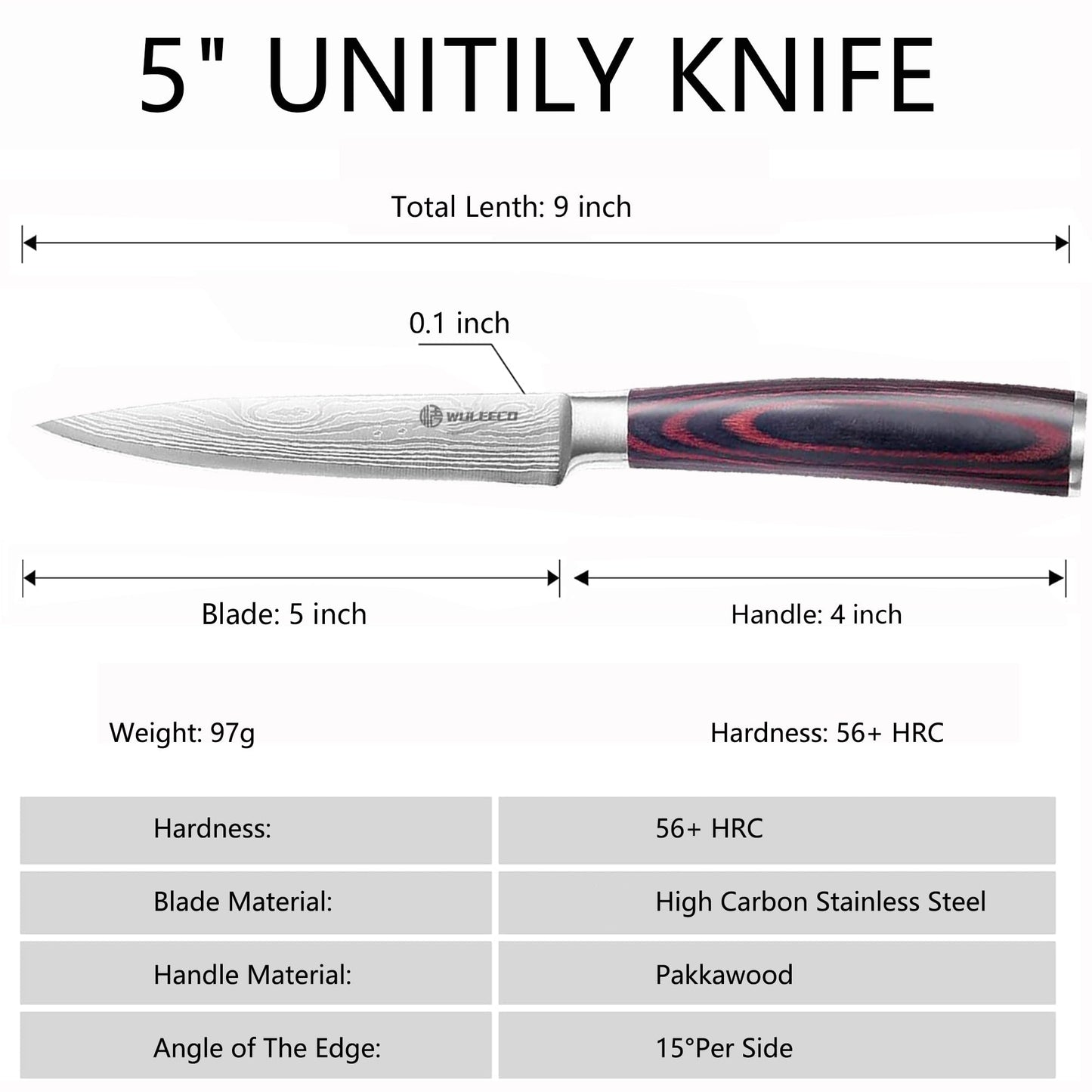 WULEECO Utility Knife, 5 Inch Chef Knife, Ultra Sharp Kitchen Knife with High Carbon Stainless Steel Blade, Multipurpose Kitchen Knife with Ergonomic Pakkawood Handle and Gift Box