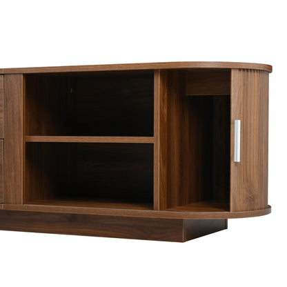 Merax 70.8" Fluted TV Stand for 65-70 Inch TVs, Modern Wood Entertainment Center with Sliding Doors, Storage Drawers, Rounded Corners, Easy-Clean Media Console Cabinet, Antique Brown