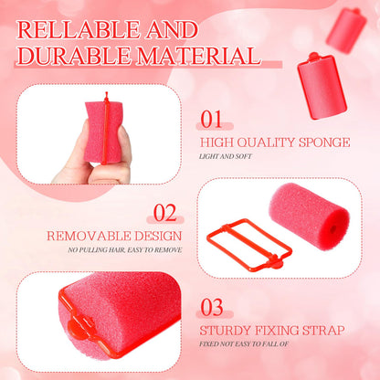 Geyoga 18 Pieces Sponge Hair Rollers Large Soft Foam Hair Styling Curlers Large Size Hairdressing Curlers for Women(Pink,1.6 x 2.8 Inches)