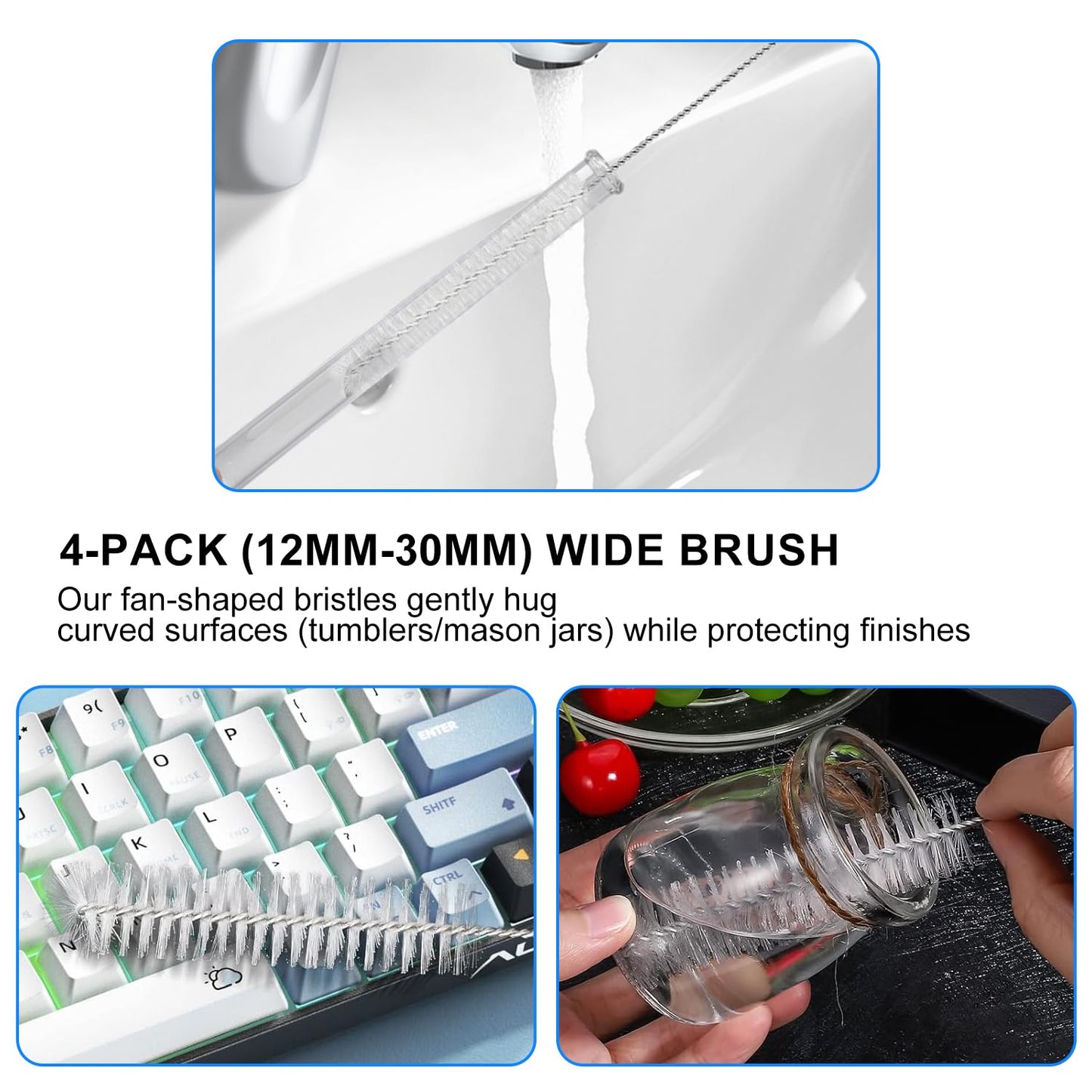 8 Pack Straw Brush Cleaner with Different Diameters (3mm-30mm) - 12" Long Nylon Brush for Water Bottles, Baby Bottles, Sippy Cups & Tumblers | Reusable Tube Cleaner for Straws and Narrow Pipes